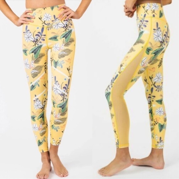 ZYIA Pants - ZYIA Reflective Light N Tight Leggings High Rise Yellow Floral Size 8-6 Women’s